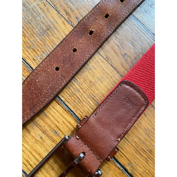 PAUL STUART Red/Yellow Stripe Stretch Belt w/Leather Trim Mens sz 42 - Picture 6 of 12